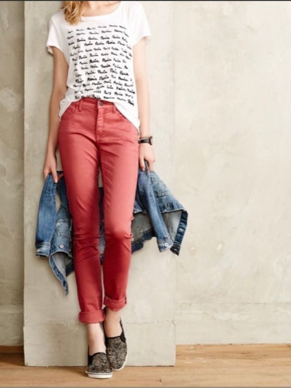 Pilcro & Letterpress Stet Jeans Salmon Slim Straight Cropped Ankle Slit Size 28